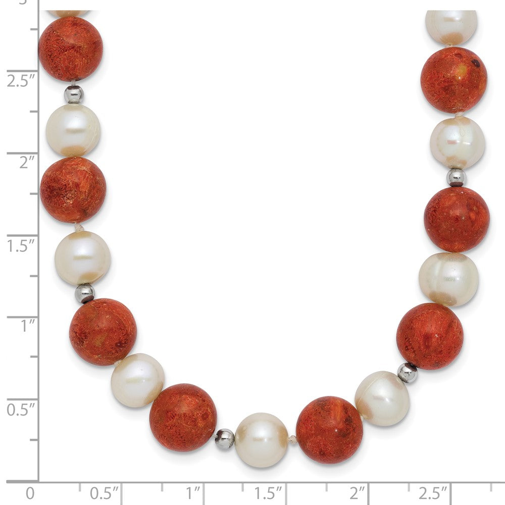 Sterlingsilber Rhodiniert Fwc Perle / Stabilized Rot Coral Halskette