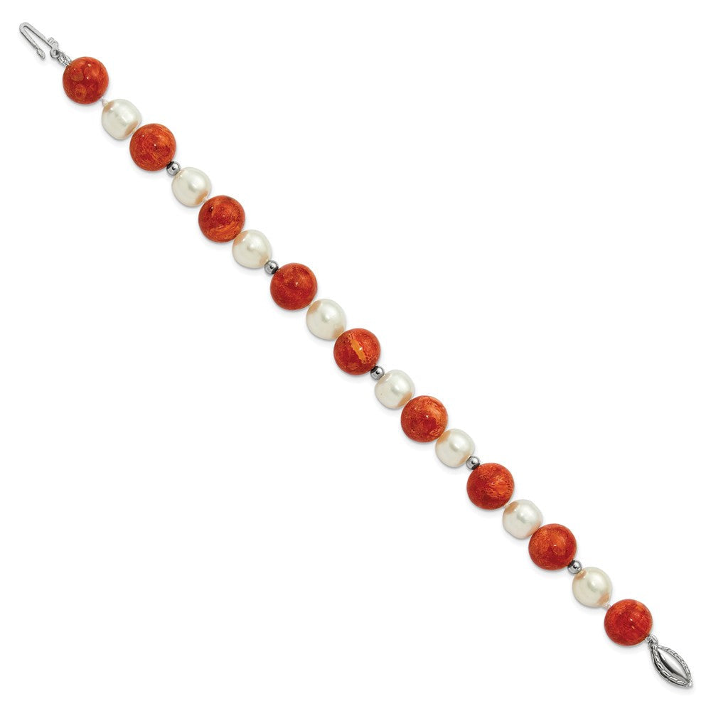 7.5 Zoll Sterlingsilber Fw Zuchtperle /stabilized Rot Coral Armband