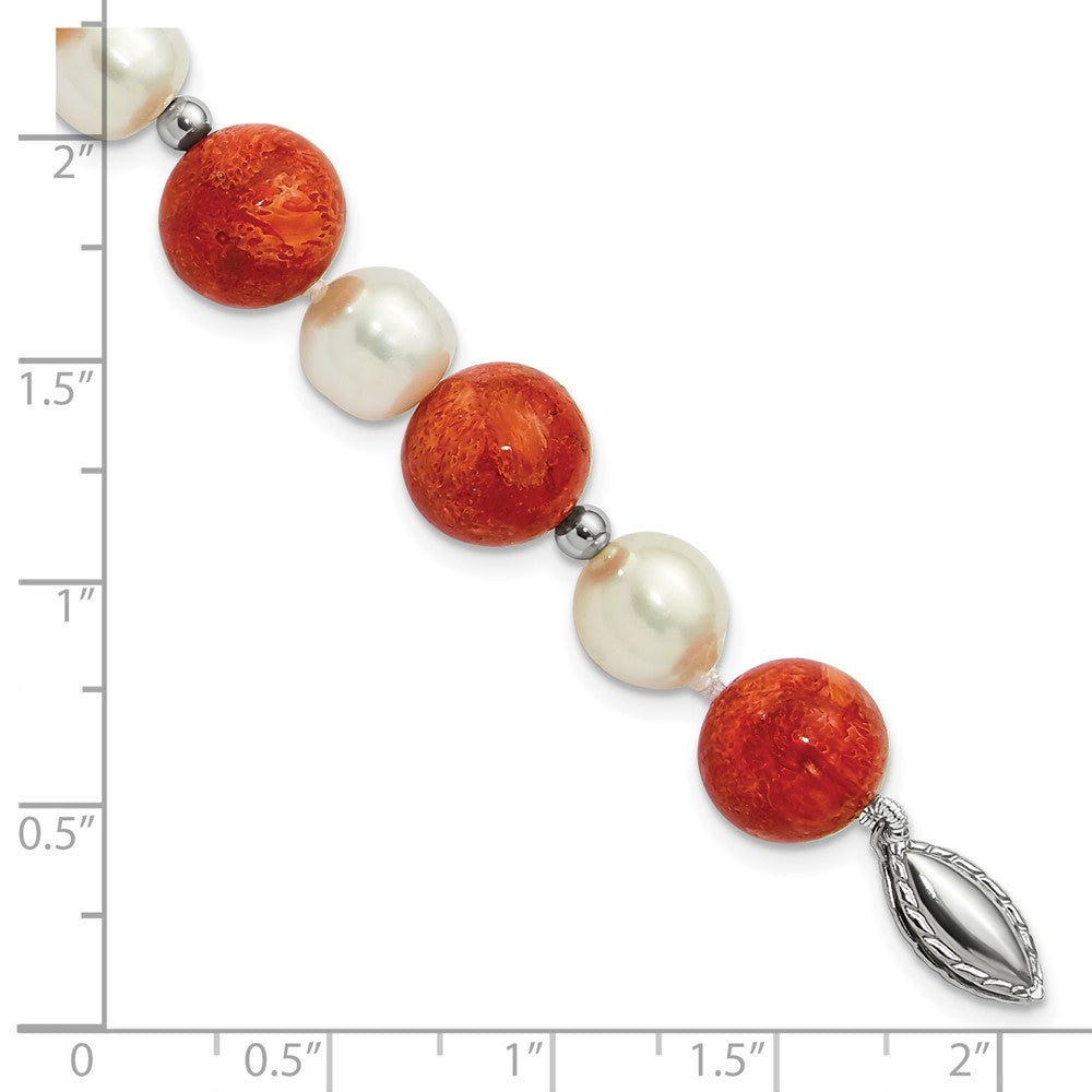 7.5 Zoll Sterlingsilber Fw Zuchtperle /stabilized Rot Coral Armband