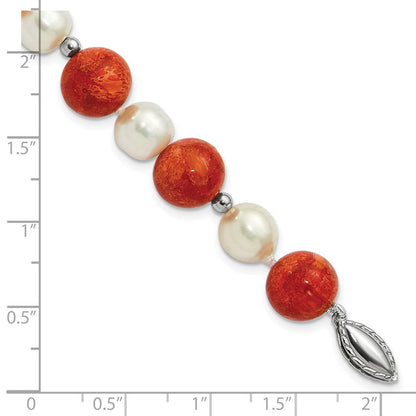7.5 Zoll Sterlingsilber Fw Zuchtperle /stabilized Rot Coral Armband