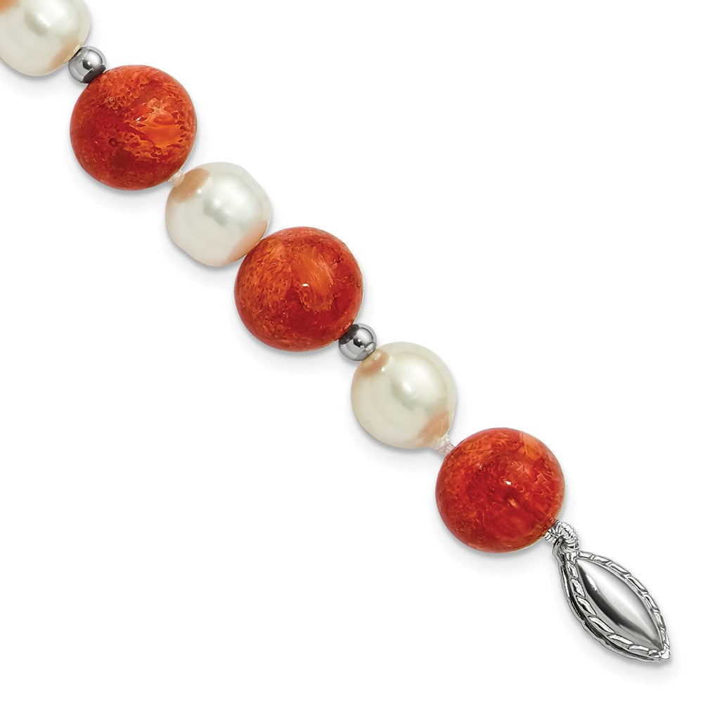 7.5 Zoll Sterlingsilber Fw Zuchtperle /stabilized Rot Coral Armband