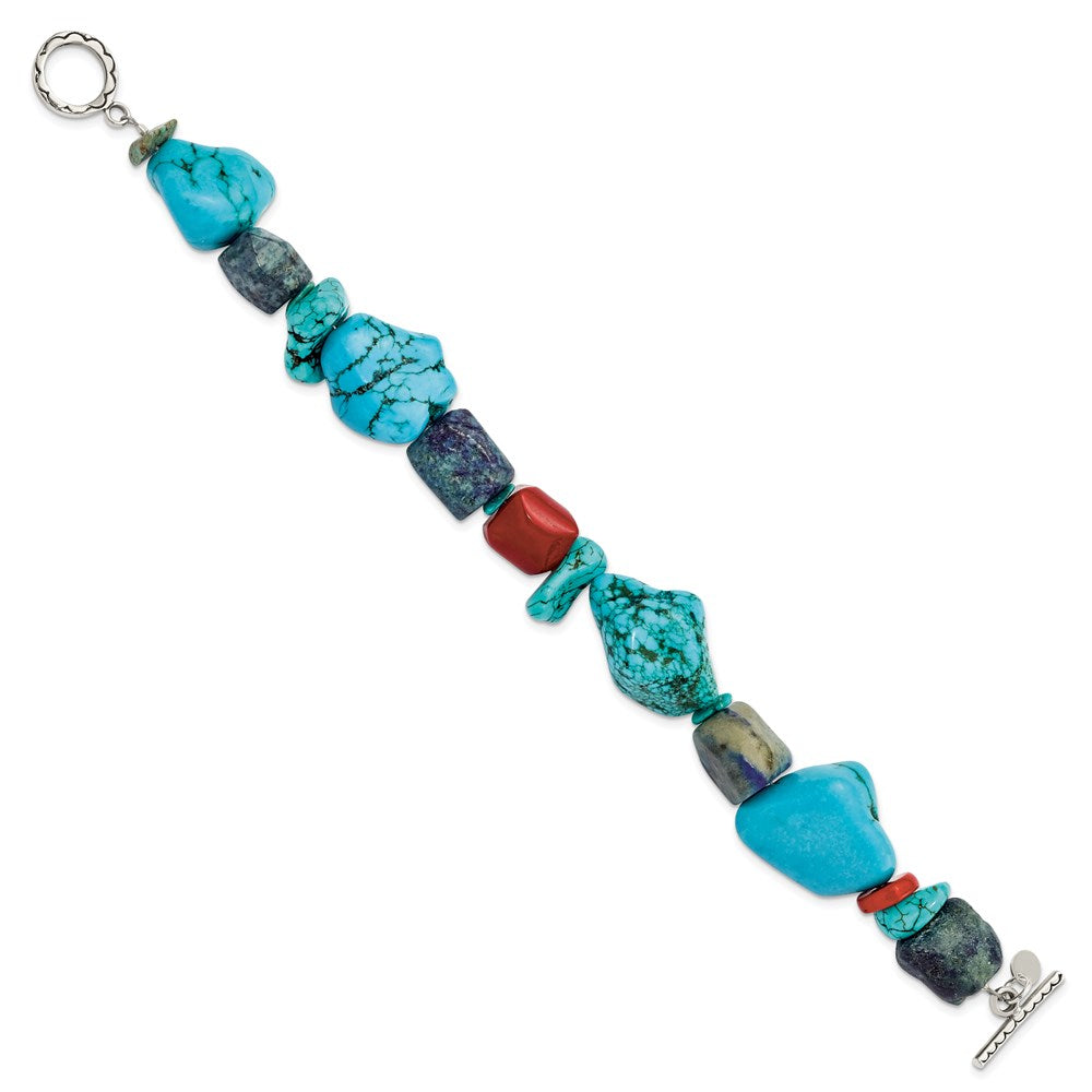 8 Zoll Sterlingsilber Rot Coral/howlite/lapis/turquoise Armband