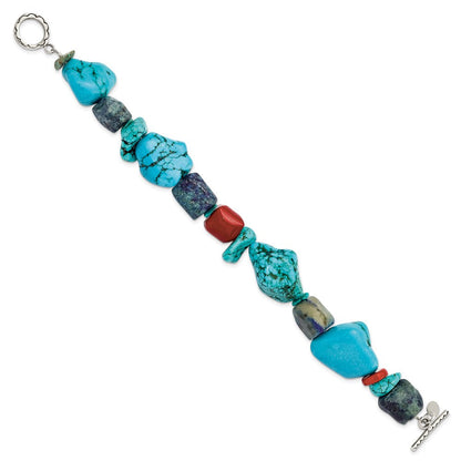 8 Zoll Sterlingsilber Rot Coral/howlite/lapis/turquoise Armband