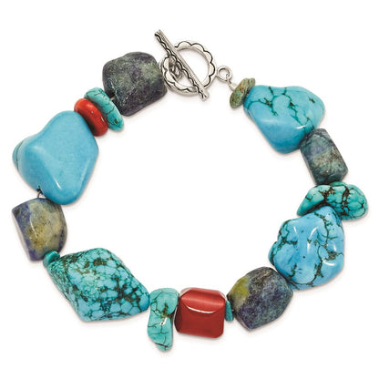 8 Zoll Sterlingsilber Rot Coral/howlite/lapis/turquoise Armband