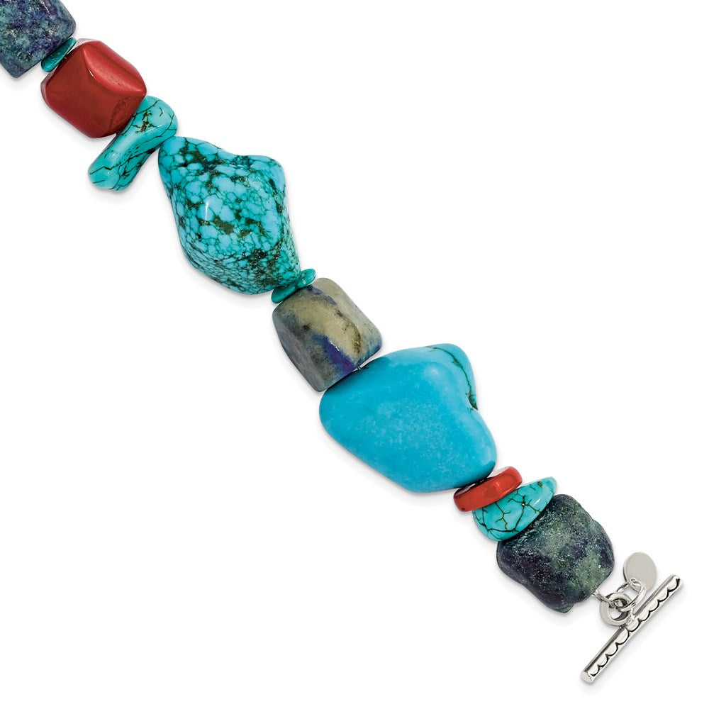 8 Zoll Sterlingsilber Rot Coral/howlite/lapis/turquoise Armband