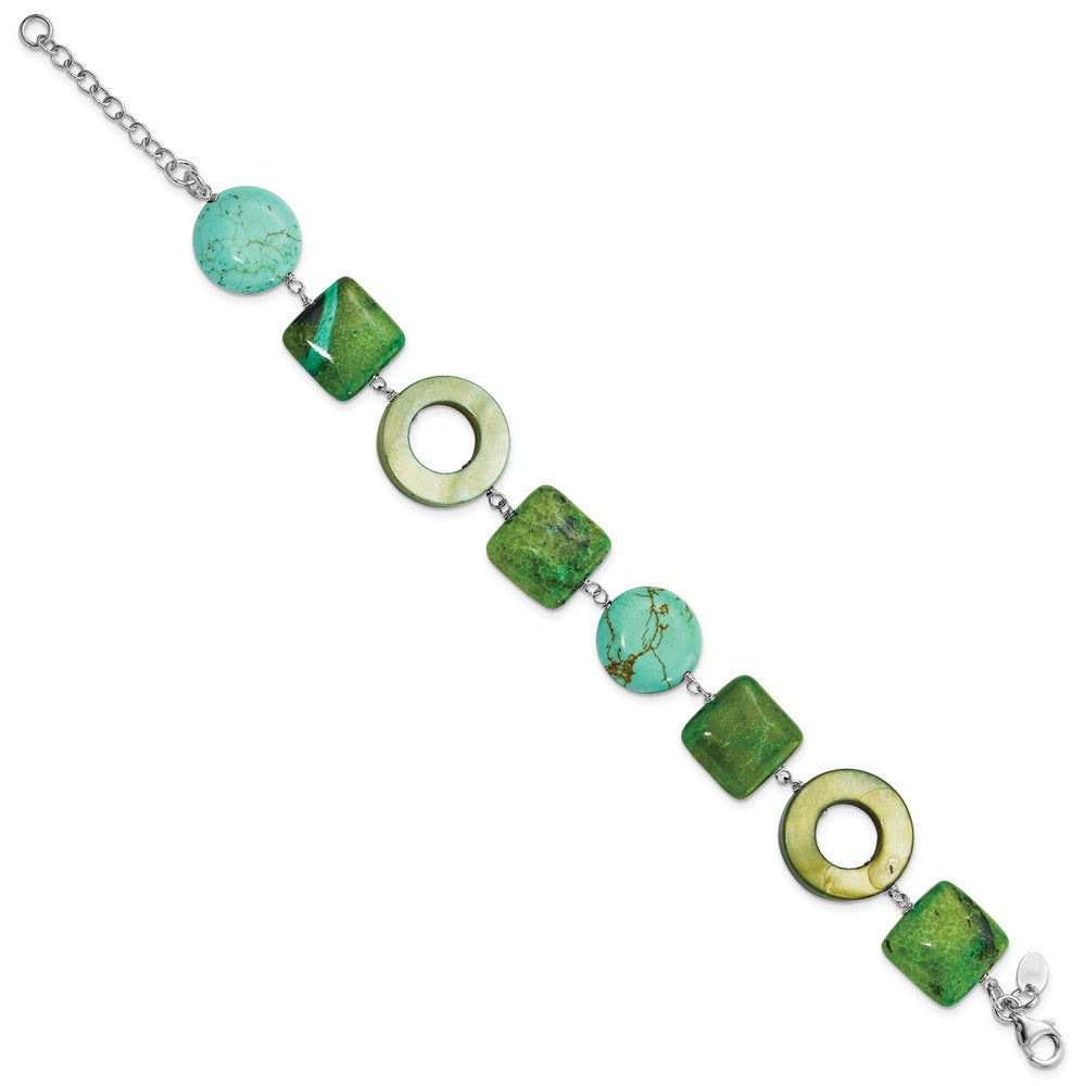 8.5 Zoll Sterlingsilber Chrysocolla, Dyed Howlite & Perlmutt mit 1.5 Zoll Verlängerung Armband