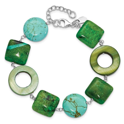 8.5 Zoll Sterlingsilber Chrysocolla, Dyed Howlite & Perlmutt mit 1.5 Zoll Verlängerung Armband