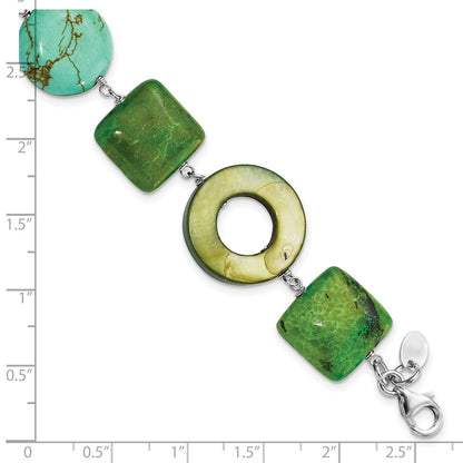 8.5 Zoll Sterlingsilber Chrysocolla, Dyed Howlite & Perlmutt mit 1.5 Zoll Verlängerung Armband