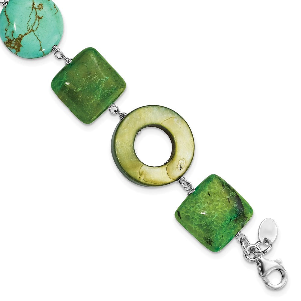 8.5 Zoll Sterlingsilber Chrysocolla, Dyed Howlite & Perlmutt mit 1.5 Zoll Verlängerung Armband
