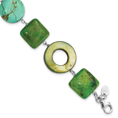 8.5 Zoll Sterlingsilber Chrysocolla, Dyed Howlite & Perlmutt mit 1.5 Zoll Verlängerung Armband