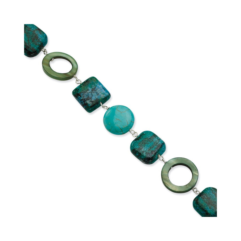 8.5 Zoll Sterlingsilber Chrysocolla, Dyed Howlite & Perlmutt mit 1.5 Zoll Verlängerung Armband