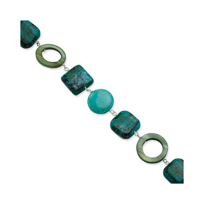 8.5 Zoll Sterlingsilber Chrysocolla, Dyed Howlite & Perlmutt mit 1.5 Zoll Verlängerung Armband