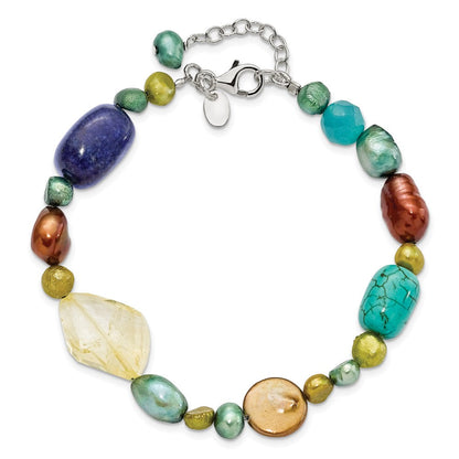 7.5 Zoll Sterlingsilber Citrin/lapis/dyed Howlite/fw Zuchtperle Armband