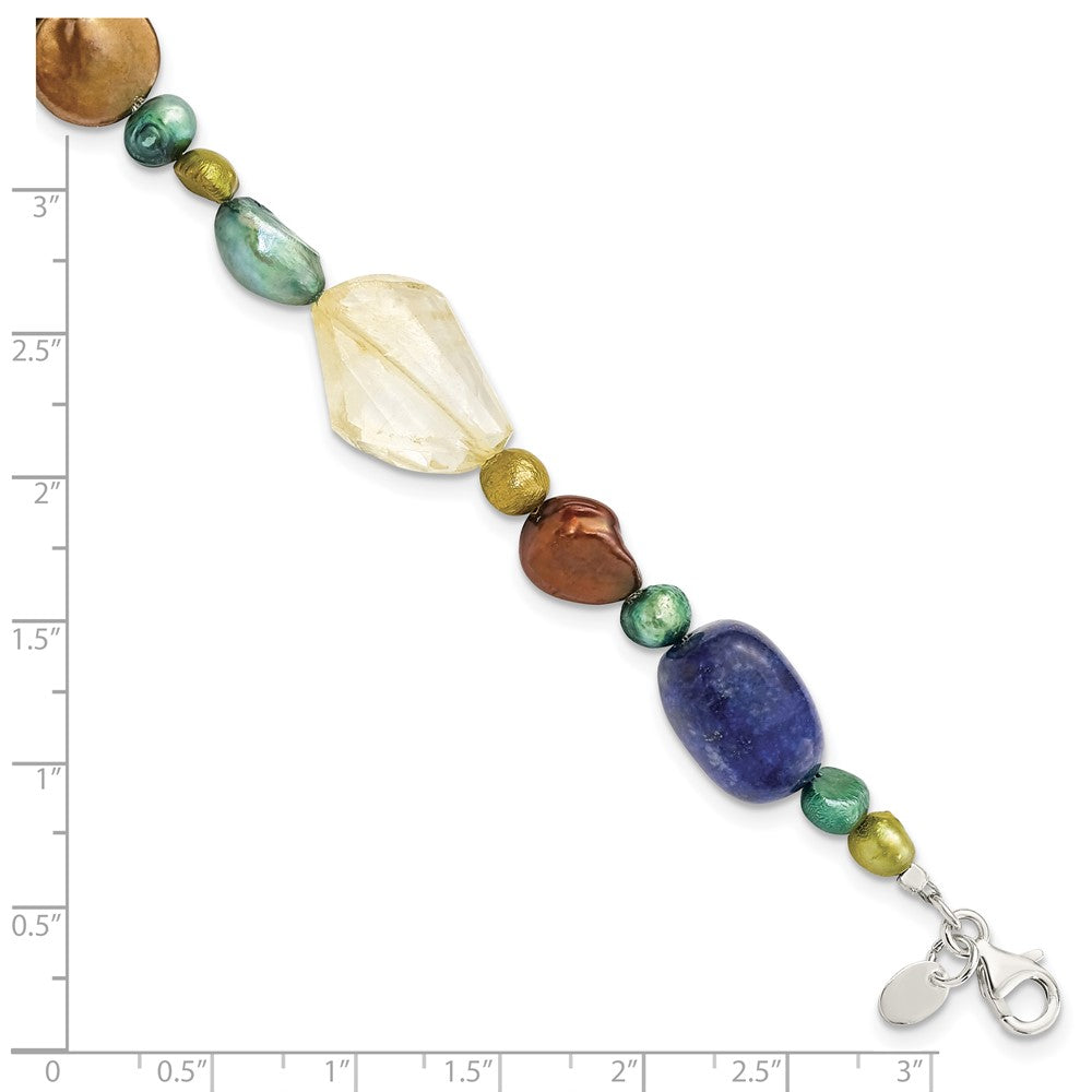 7.5 Zoll Sterlingsilber Citrin/lapis/dyed Howlite/fw Zuchtperle Armband