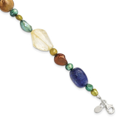 7.5 Zoll Sterlingsilber Citrin/lapis/dyed Howlite/fw Zuchtperle Armband