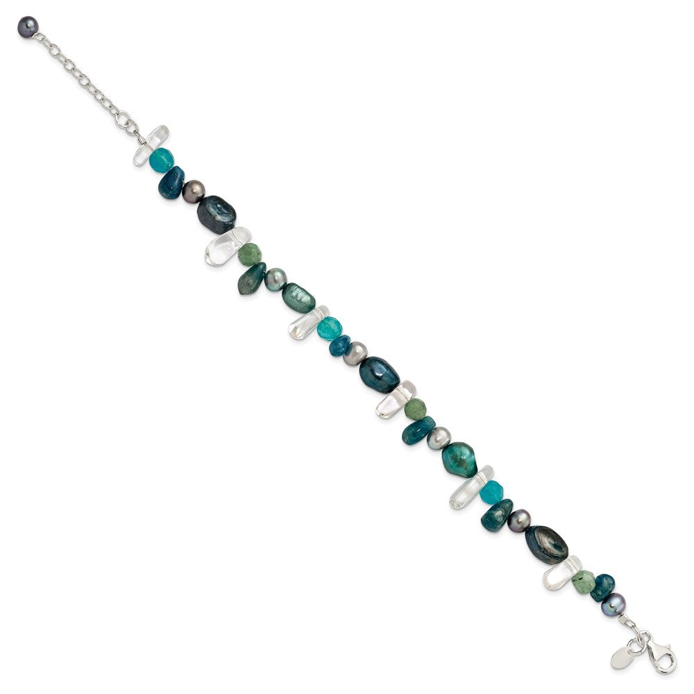 7.75 Zoll Sterlingsilber Aventurine, Synthetisch Blau Quarz/fwc Perle Armband