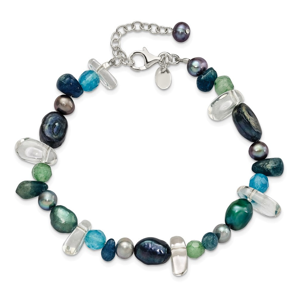 7.75 Zoll Sterlingsilber Aventurine, Synthetisch Blau Quarz/fwc Perle Armband