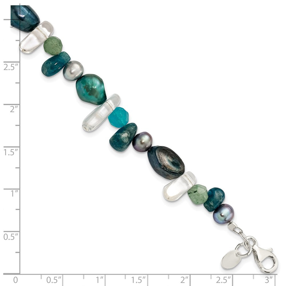 7.75 Zoll Sterlingsilber Aventurine, Synthetisch Blau Quarz/fwc Perle Armband
