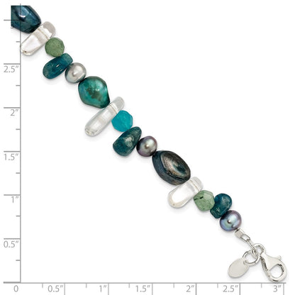 7.75 Zoll Sterlingsilber Aventurine, Synthetisch Blau Quarz/fwc Perle Armband
