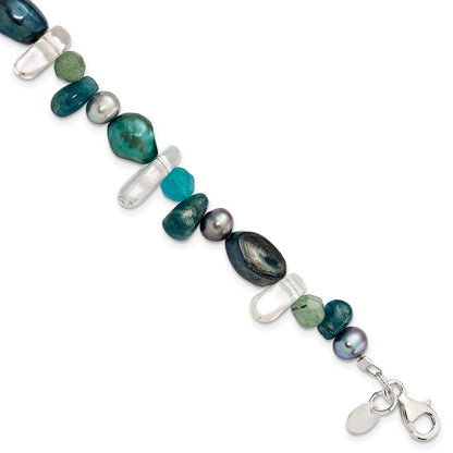 7.75 Zoll Sterlingsilber Aventurine, Synthetisch Blau Quarz/fwc Perle Armband
