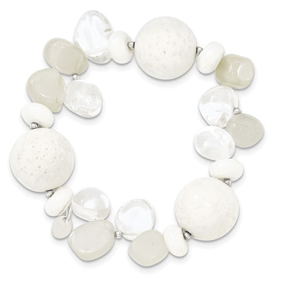 Sterlingsilber Coral/jade/moonstone/rock Quarz Dehnbar Armband