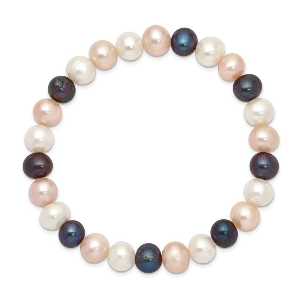 7.5 Zoll 8-9mm Fw Zucht Weiß/peach/black Perle Dehnbar Armband
