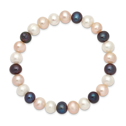 7.5 Zoll 8-9mm Fw Zucht Weiß/peach/black Perle Dehnbar Armband