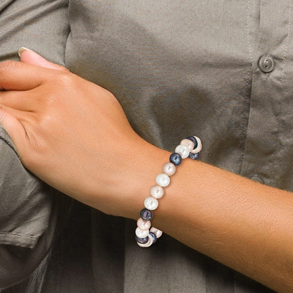 7.5 Zoll 8-9mm Fw Zucht Weiß/peach/black Perle Dehnbar Armband