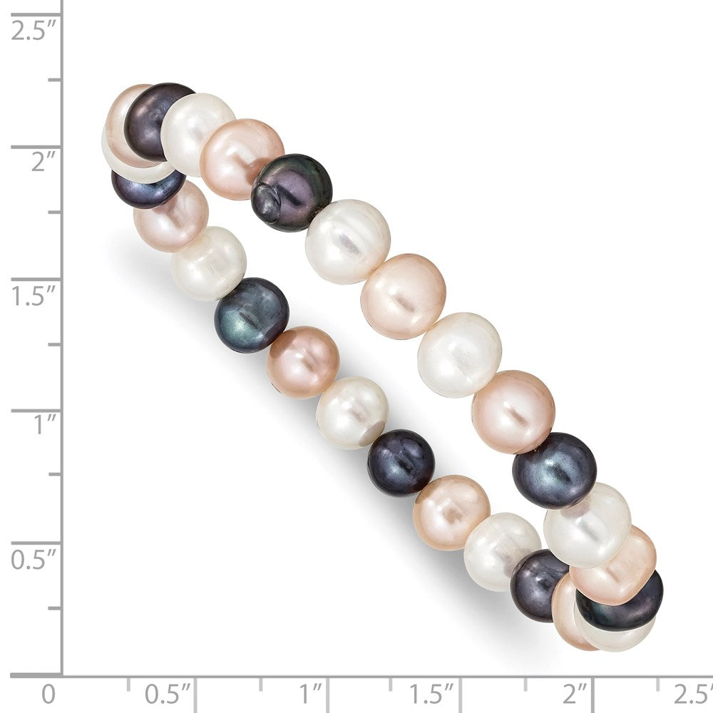 7.5 Zoll 8-9mm Fw Zucht Weiß/peach/black Perle Dehnbar Armband