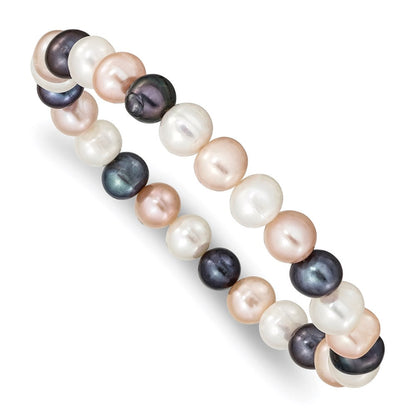 7.5 Zoll 8-9mm Fw Zucht Weiß/peach/black Perle Dehnbar Armband