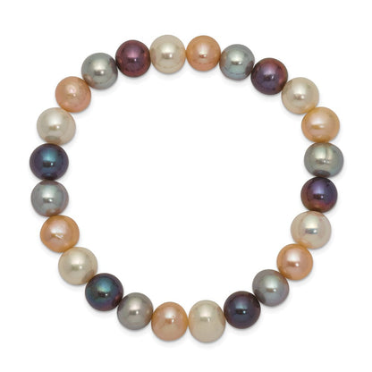 7.5 Zoll 8-9mm Fw Zucht Weiß/platinum/peach/black Perle Dehnbar Armband