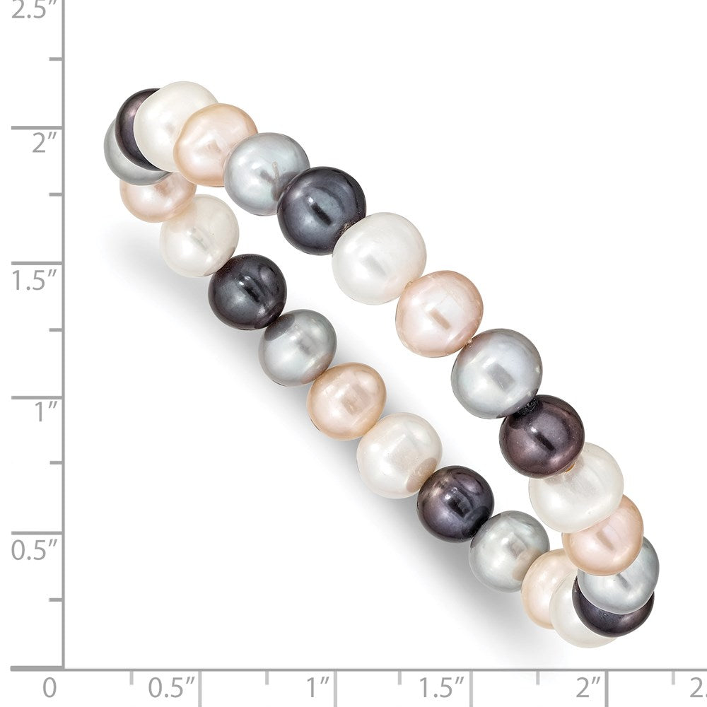 7.5 Zoll 8-9mm Fw Zucht Weiß/platinum/peach/black Perle Dehnbar Armband