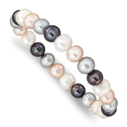 7.5 Zoll 8-9mm Fw Zucht Weiß/platinum/peach/black Perle Dehnbar Armband