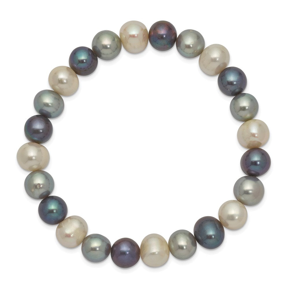 7.5 Zoll 8-9mm Fw Zucht Weiß/platinum/black Perle Dehnbar Armband