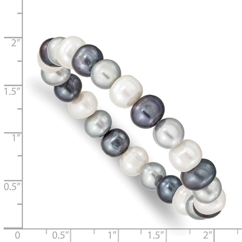 7.5 Zoll 8-9mm Fw Zucht Weiß/platinum/black Perle Dehnbar Armband