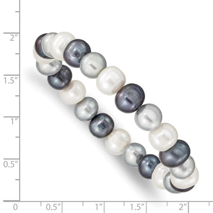 7.5 Zoll 8-9mm Fw Zucht Weiß/platinum/black Perle Dehnbar Armband