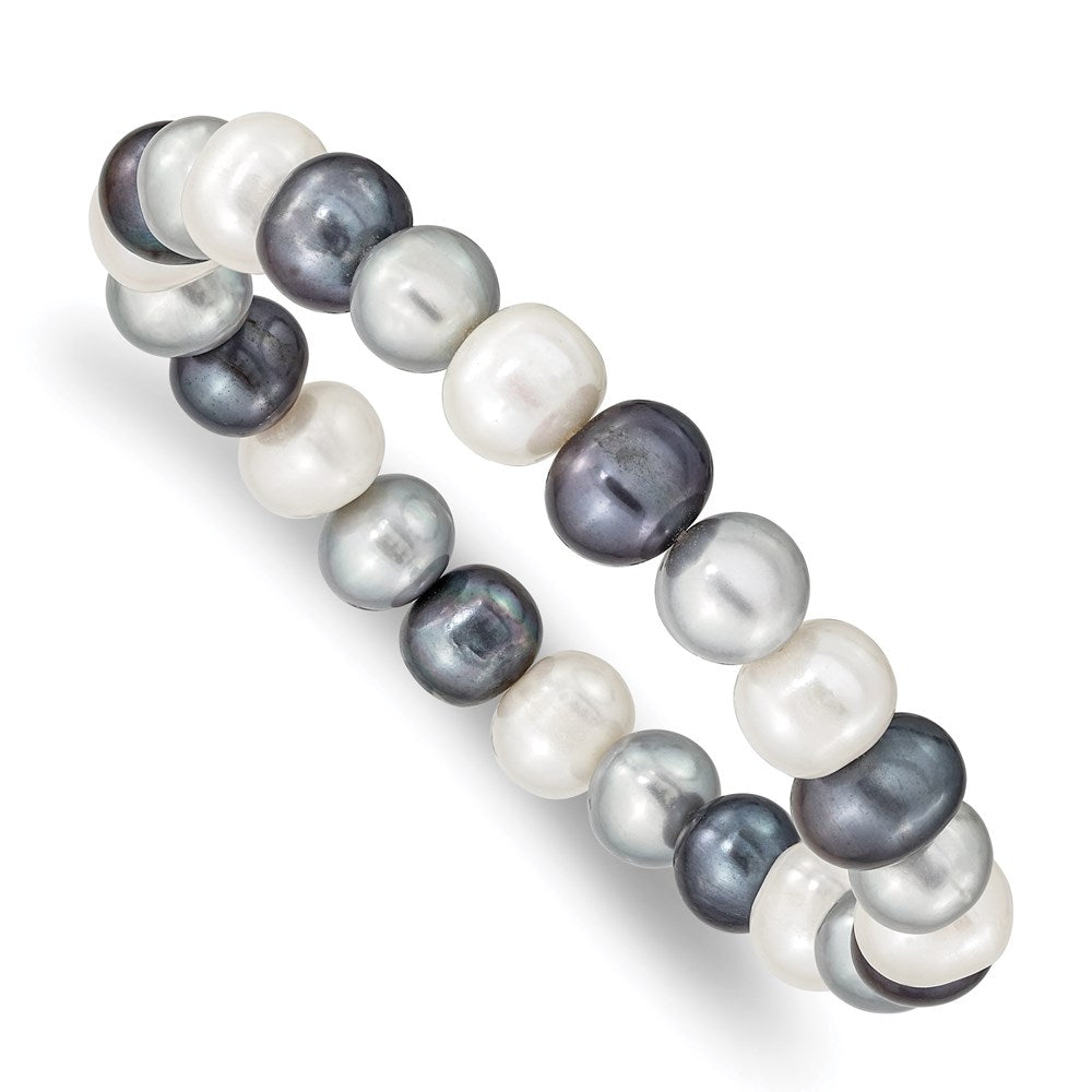 7.5 Zoll 8-9mm Fw Zucht Weiß/platinum/black Perle Dehnbar Armband