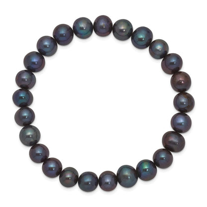 7.5 Zoll 8-9mm Süßwasser Zucht Schwarz Perle Dehnbar Armband