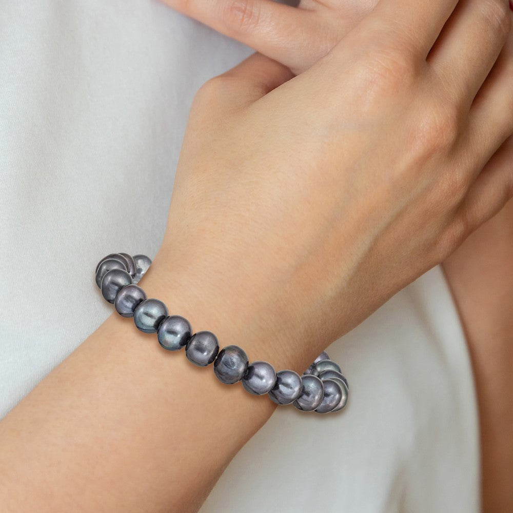 7.5 Zoll 8-9mm Süßwasser Zucht Schwarz Perle Dehnbar Armband