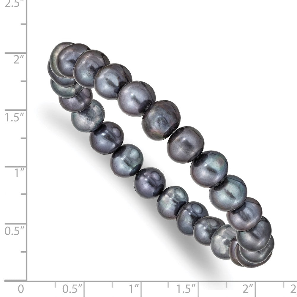 7.5 Zoll 8-9mm Süßwasser Zucht Schwarz Perle Dehnbar Armband