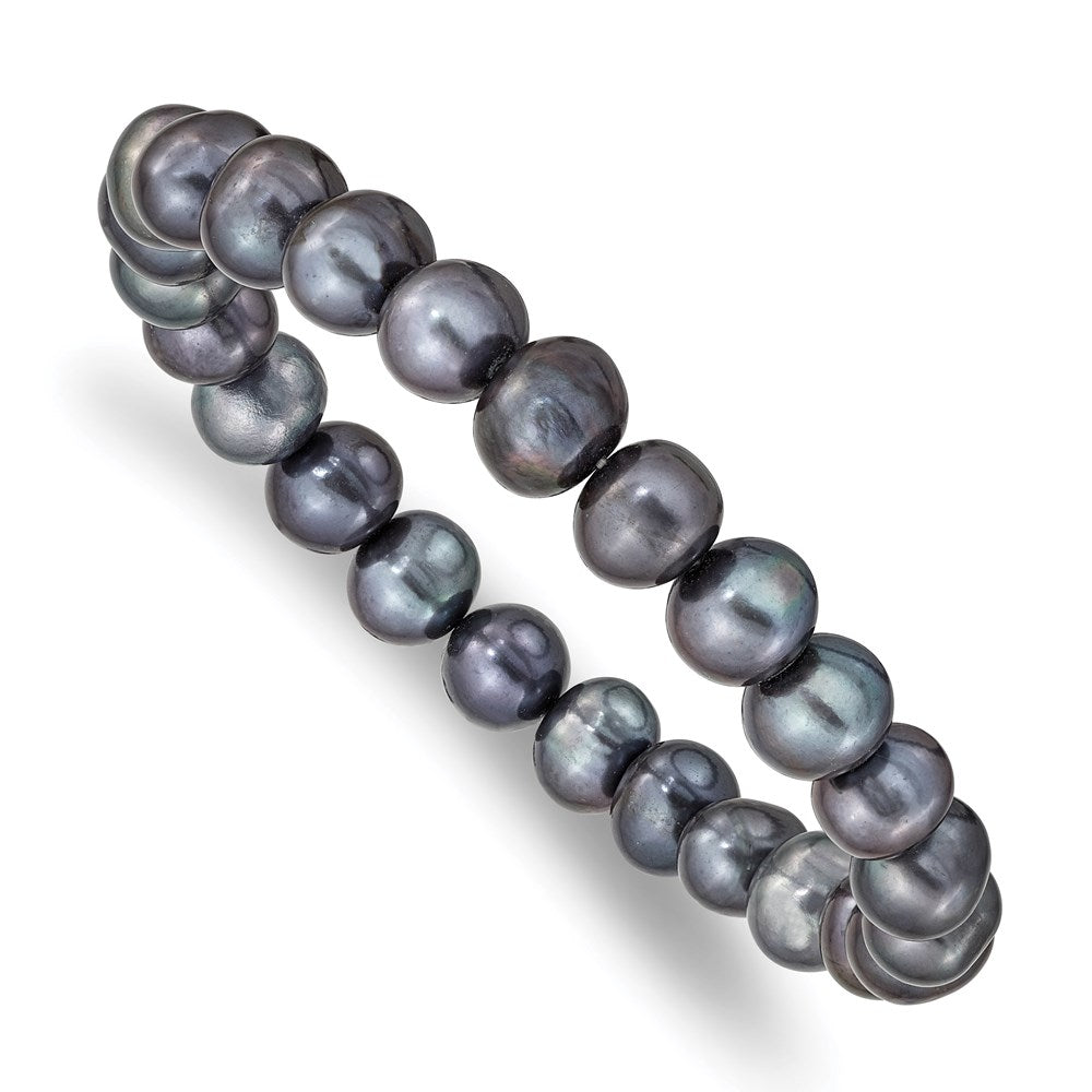 7.5 Zoll 8-9mm Süßwasser Zucht Schwarz Perle Dehnbar Armband