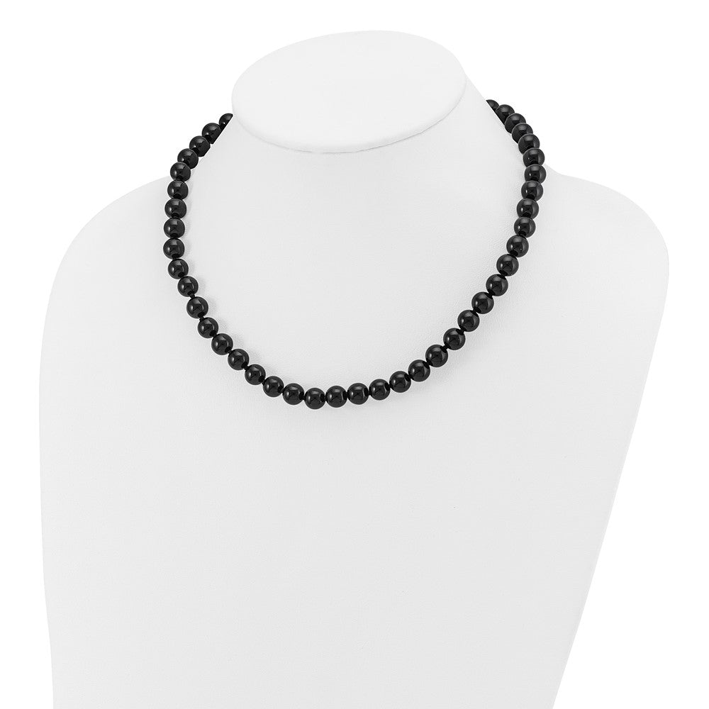 Sterlingsilber 8-8.5mm Smooth Gekugelt Schwarz Achat Halskette mit Sterlingsilber S.rh Verschluss