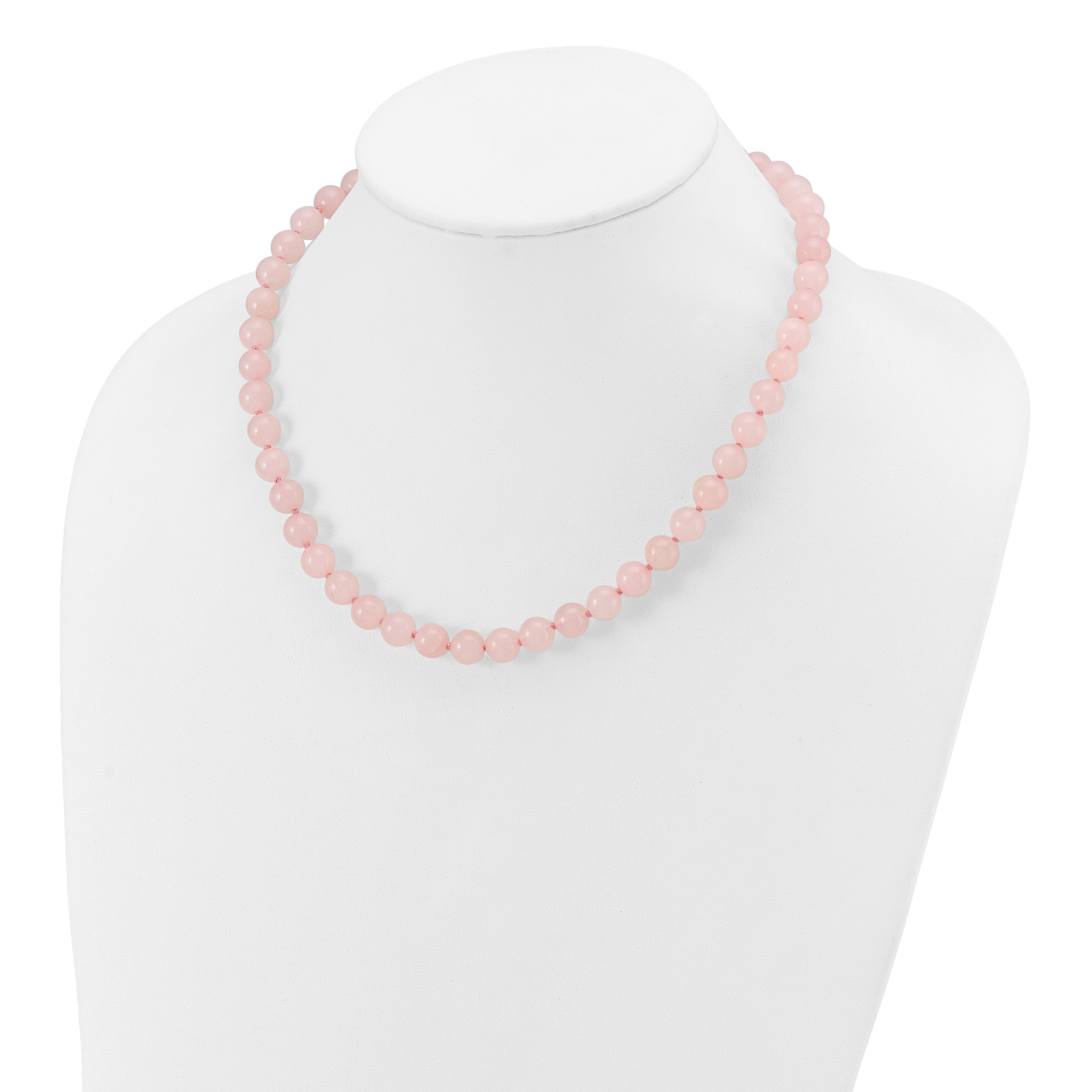 Sterlingsilber 8-8.5mm Smooth Gekugelt Rose Quarz Halskette mit Sterlingsilber S.rh Verschluss