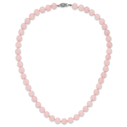 Sterlingsilber 8-8.5mm Smooth Gekugelt Rose Quarz Halskette mit Sterlingsilber S.rh Verschluss