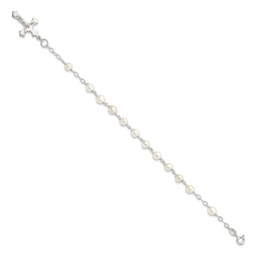 Sterlingsilber und Fw Zuchtperle Rosenkranz 7.5 Zoll Armband
