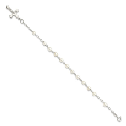 Sterlingsilber und Fw Zuchtperle Rosenkranz 7.5 Zoll Armband