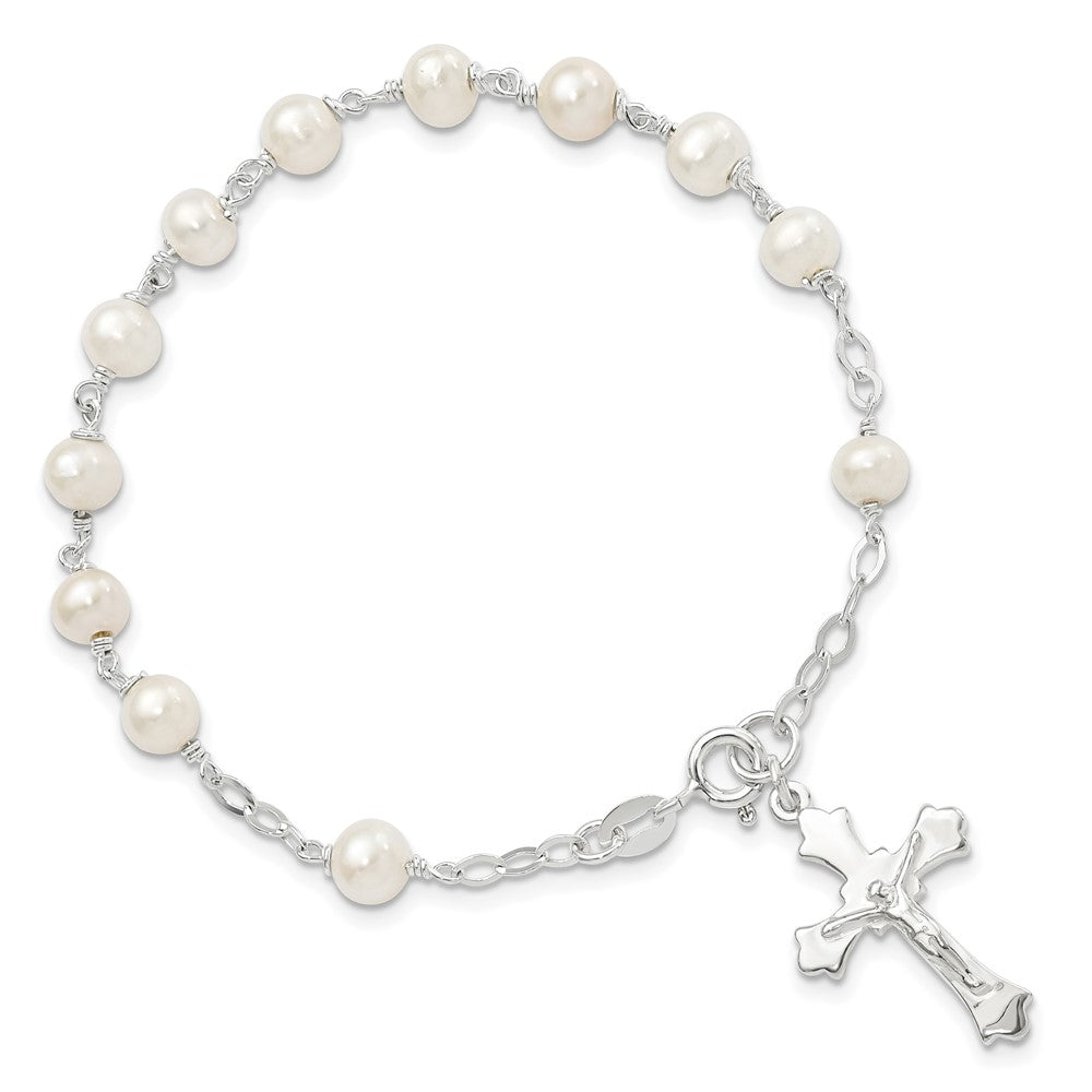 Sterlingsilber und Fw Zuchtperle Rosenkranz 7.5 Zoll Armband