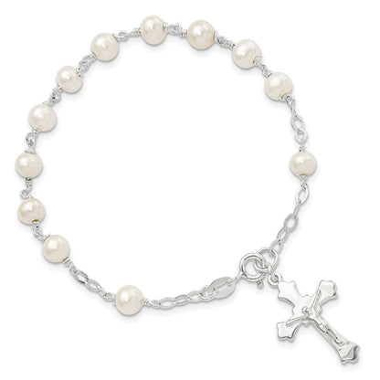 Sterlingsilber und Fw Zuchtperle Rosenkranz 7.5 Zoll Armband