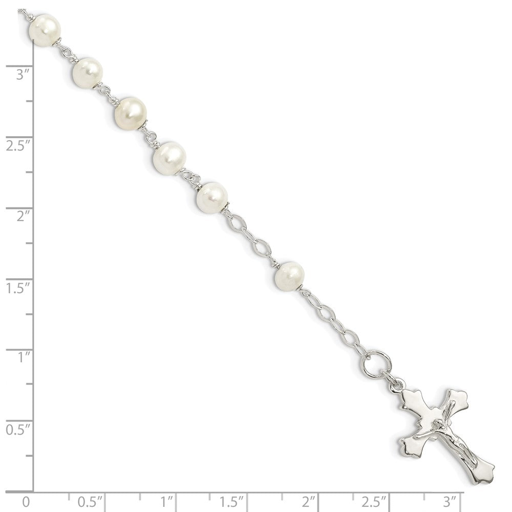 Sterlingsilber und Fw Zuchtperle Rosenkranz 7.5 Zoll Armband