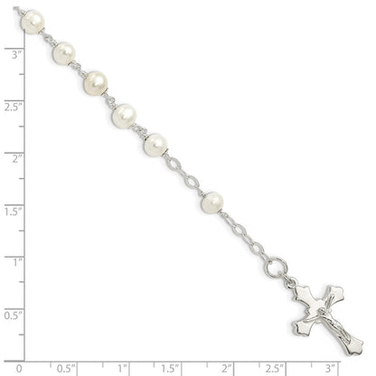 Sterlingsilber und Fw Zuchtperle Rosenkranz 7.5 Zoll Armband